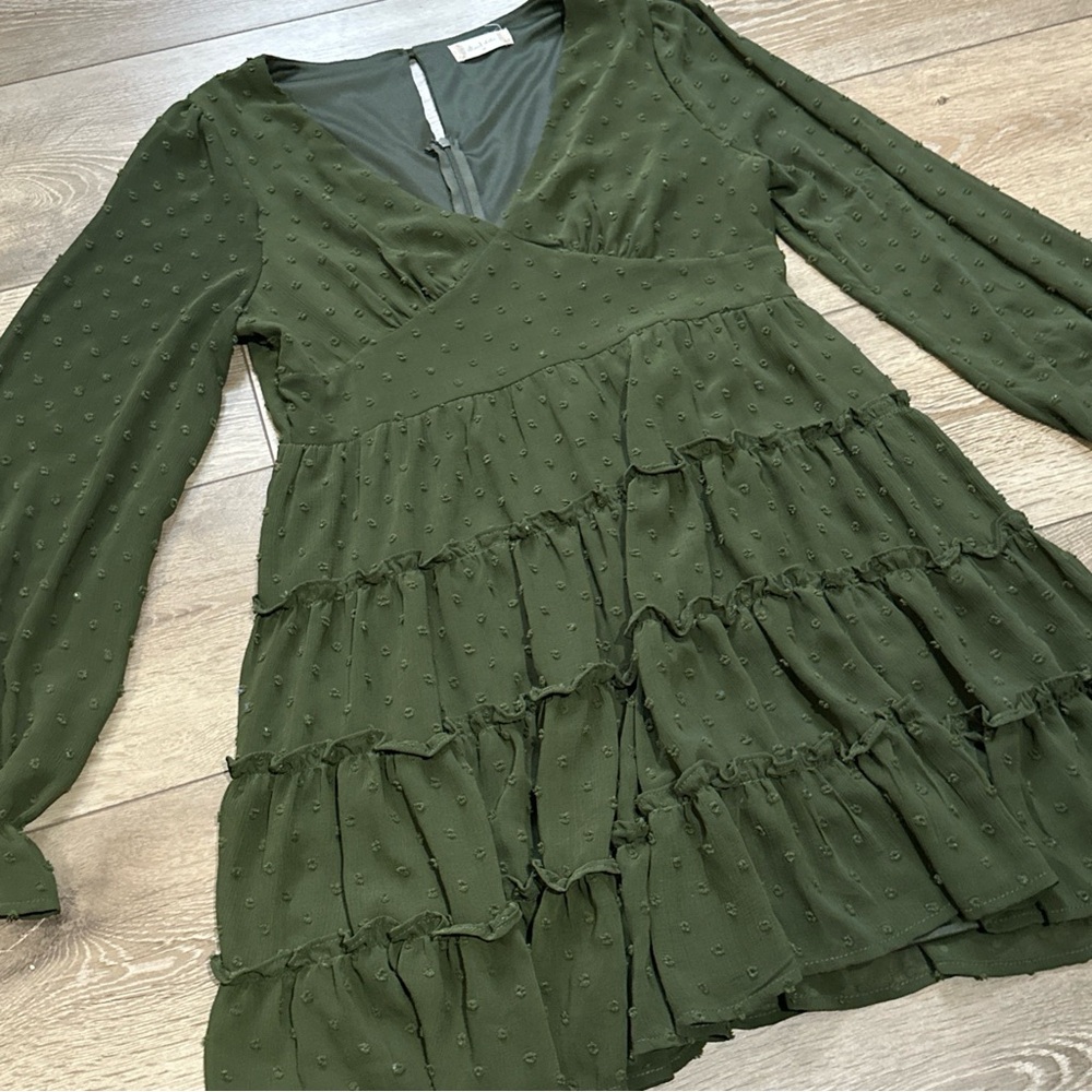 •Sold•  Altar’d State Swiss Dot Long Sleeve Tiered Mini Dress - Picture 3 of 12